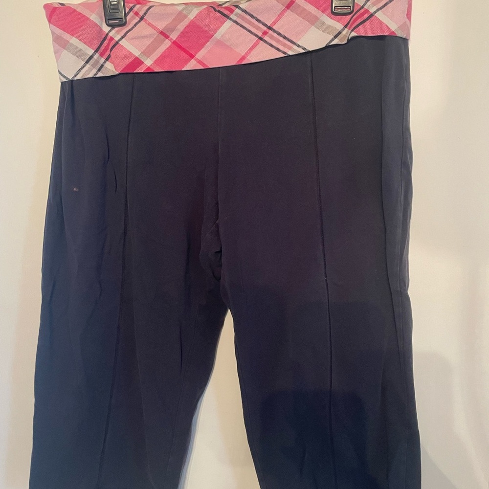 Foldover Leggings with Pink Plaid Waistband